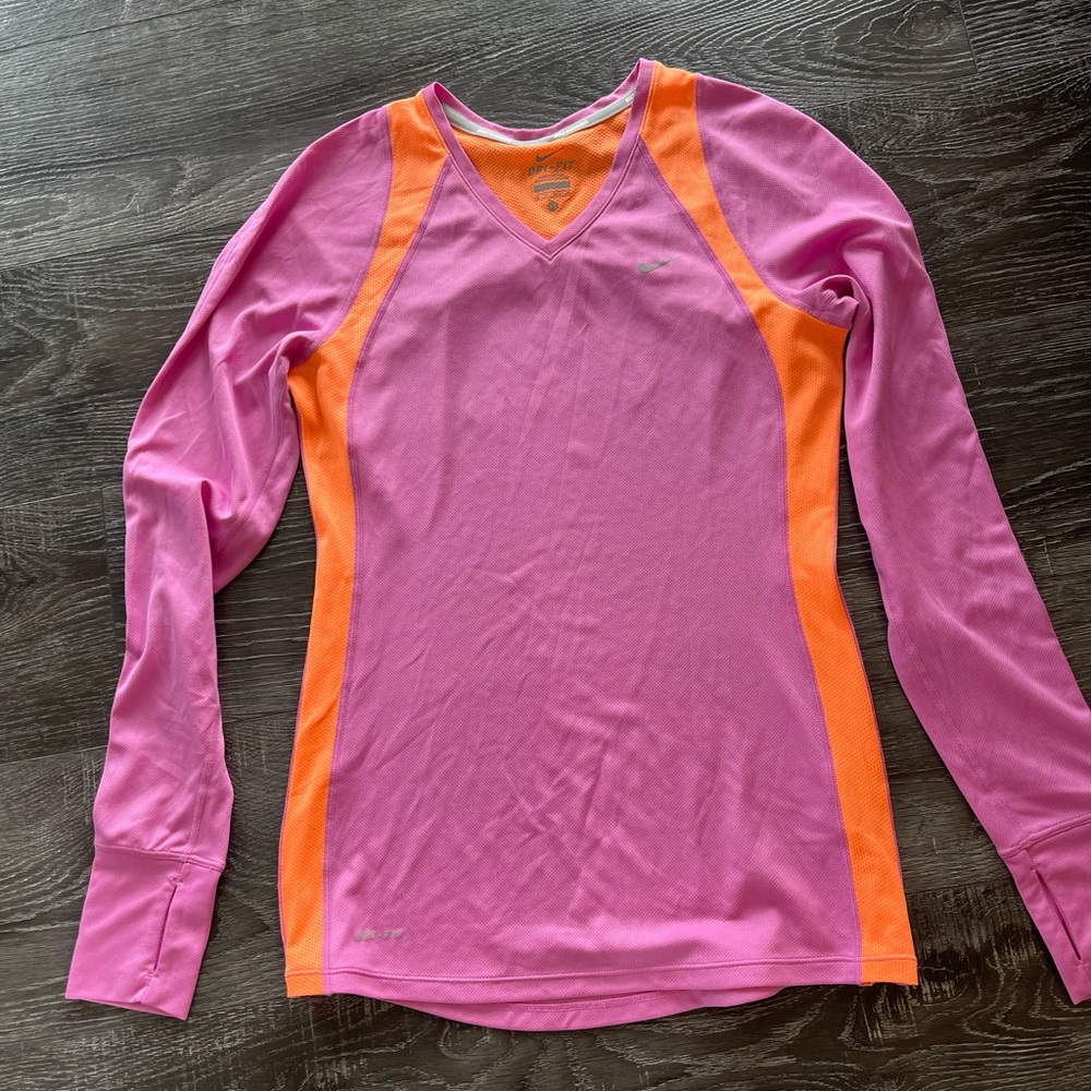 Nike Pink and Orange Fitted Long Sleeve Tee